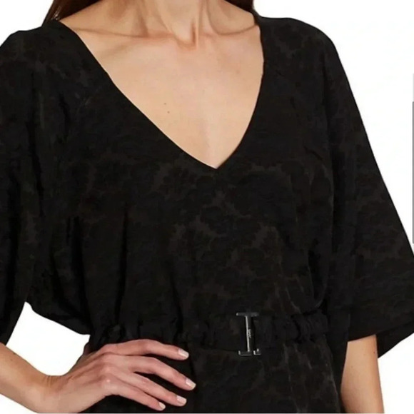 Ganni Naia Jacquard Black Floral Wide Sleeve Cross Back Midi Dress Size 6 - Picture 6 of 15